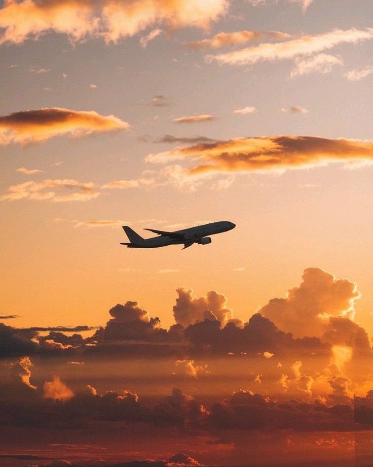 Avião ao pôr do sol