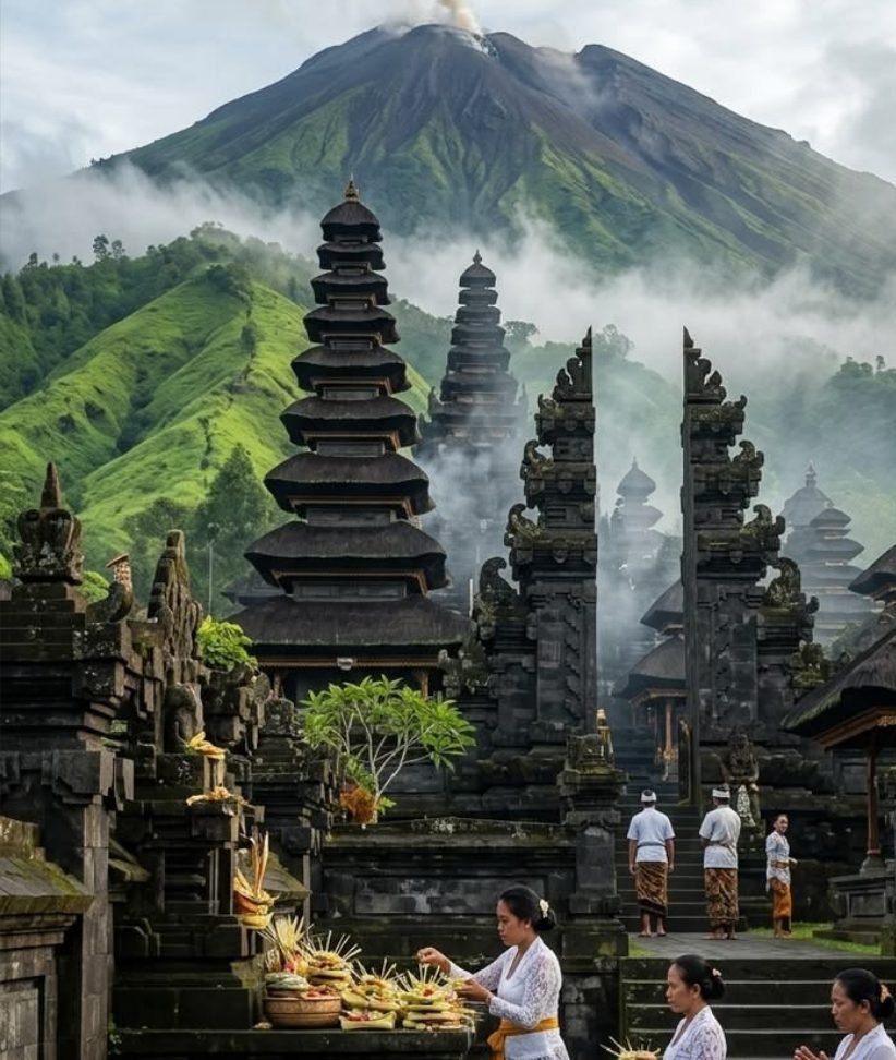 Templo em Bali entre montanhas